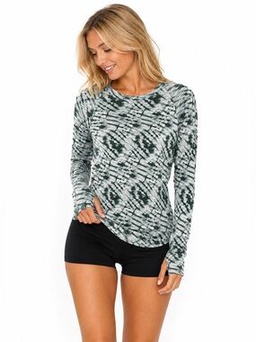 Forever 21 Tie Dye Long Sleeve Top Green Black Fitted Size Small